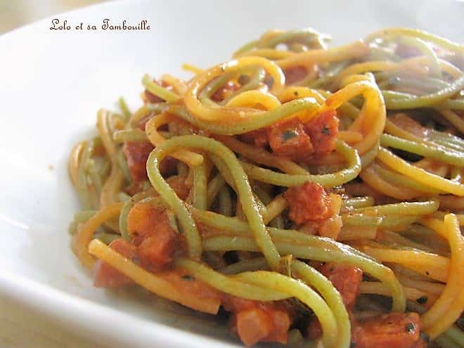 Spaghettis aux légumes & chorizo