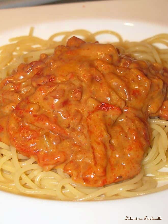 Spaghettis aux poivrons grillés