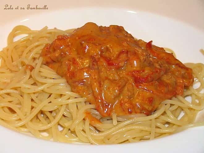 Spaghettis aux poivrons grillés