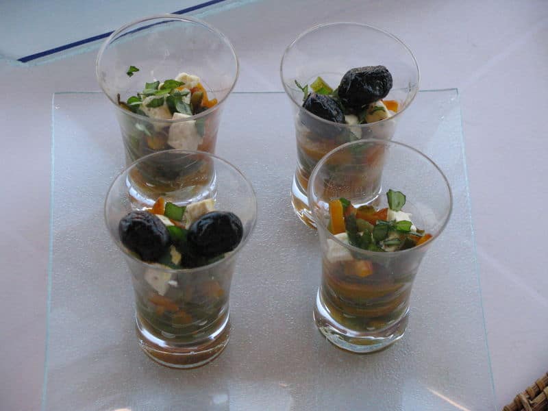 poivrons, feta, olives, verrines