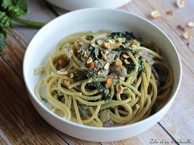 Spaghettis épinards champignons