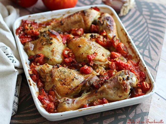 Cuisses de poulet au four,cuisse de poulet au four croustillante,cuisse de poulet au four rapide,cuisse de poulet au four tomate