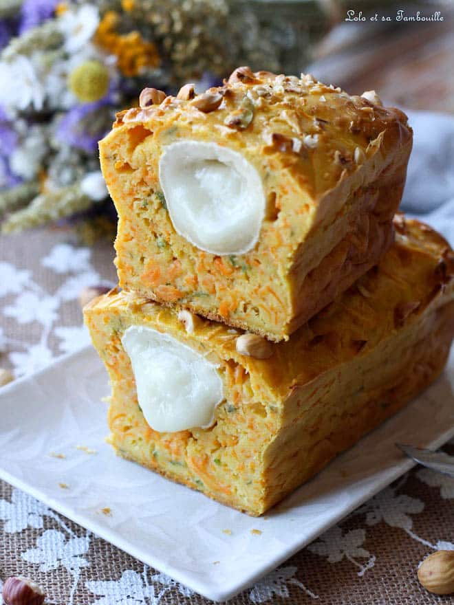 cake aux carottes chèvre, recette de cake aux carottes avec bûche de chèvre