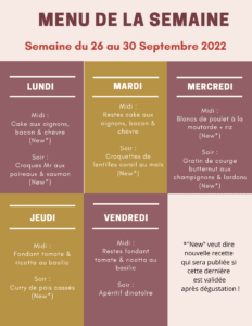 menu de la semaine du 26 au 30 Septembre,menu semaine,menu semaine simple,menu semaine pas cher,menu semaine septembre,menu semaine famille,menu semaine équilibré