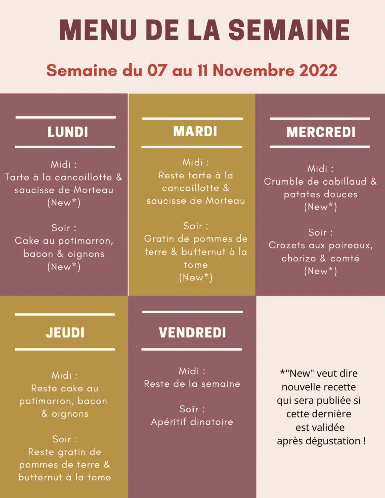 menu de la semaine du 07 au 11 Novembre 2022,menu semaine équilibré,menu semaine pas cher,menu semaine automne,menu semaine,menu semaine novembre,menu semaine famille novembre