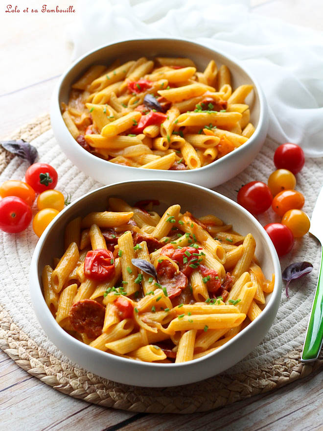 one pot pasta tomates cerises, one pot pasta chorizo, one pot pasta recette, recette one pot pasta tomate
