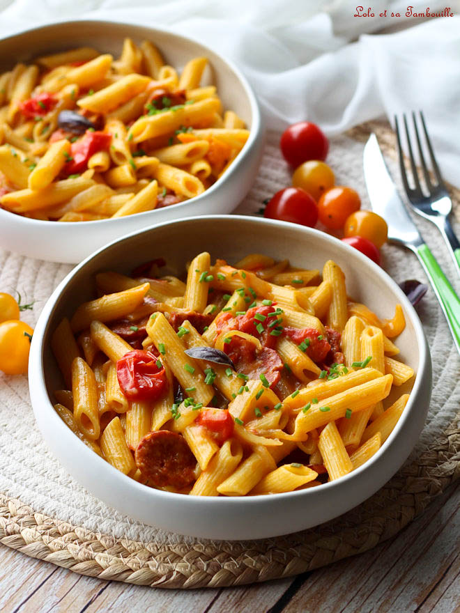 one pot pasta tomates cerises chorizo, one pot pasta chorizo basilic, recette one pot pasta tomates cerises, recette one pot pasta chorizo