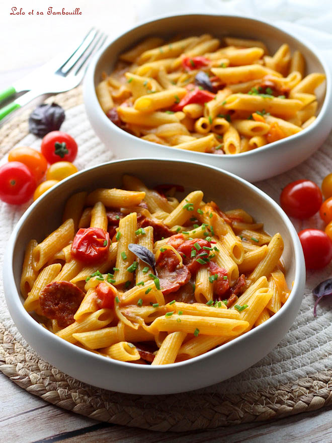 recette one pot pasta tomate cerise, one pot pasta chorizo tomate, recette one pot pasta tomates cerises chorizo, recette one pot pasta chorizo