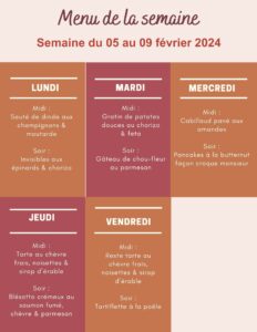 Menu de la semaine du 05 au 09 février 2024,menu de la semaine,menu de la semaine pas cher,menu de la semaine à imprimer,menu de la semaine équilibré,menu de la semaine février,menu semaine,menu semaine équilibré,menu semaine famille,menu semaine pas cher,menu semaine simple