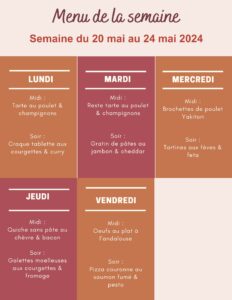 Menu de la semaine du 20 au 24 mai 2024,menu de la semaine,menu de la semaine famille,menu de la semaine pas cher,menu de la semaine équilibré,menu de la semaine manger bouger,menu semaine,menu semaine équilibré,menu semaine mai,menu semaine famille,menu semaine facile et rapide,menu semaine pas cher,menu semaine simple