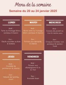 Menu de la semaine du 20 au 24 janvier 2025,menu de la semaine à imprimer,menu de la semaine équilibré,menu de la semaine janvier,menu de la semaine,menu semaine,menu semaine équilibré,menu semaine famille,menu semaine janvier,idee menu semaine janvier,menu semaine famille janvier,repas semaine janvier,menu semaine janvier 2025