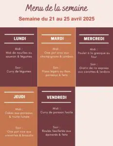 Menu de la semaine du 21 au 25 avril 2025,menu de la semaine,menu de la semaine famille,menu de la semaine à imprimer,menu de la semaine facile,menu de la semaine équilibré,menu semaine,menu semaine équilibré,menu semaine famille,menu semaine équilibré famille,menu semaine équilibré et pas cher,menu semaine équilibré midi et soir,menu semaine équilibré avril,menu équilibré semaine pour famille,repas semaine équilibré pas cher