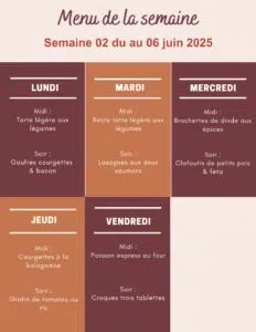 Menu de la semaine du 02 au 06 juin 2025,Menu de la semaine du 02 au 06 juin,menu de la semaine,menu de la semaine famille,menu de la semaine mai,Menu de la semaine juin,menu semaine juin 2024,Menu semaine famille,menu semaine famille 4 personnes,menu semaine famille 6 personnes,Menu semaine équilibré,menu semaine équilibré famille,menu semaine équilibré et pas cher,menu semaine équilibré simple,idée menu semaine équilibré,idee menu semaine équilibré et pas cher,recette menu semaine équilibré,idee menu semaine sain,planning menu équilibré semaine pour famille,planning menu semaine healthy,idee repas semaine sain,idée menu semaine printemps,idée menu semaine simple