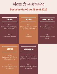 Menu de la semaine du 05 au 09 mai 2025,menu de la semaine,menu de la semaine à imprimer,menu de la semaine famille,menu semaine,menu semaine équilibré,menu semaine facile et rapide,menu semaine pas cher,menu semaine mai,repas semaine mai,repas maison semaine,idee menu semaine mai,menu semaine famille mai,menu semaine mai 2024