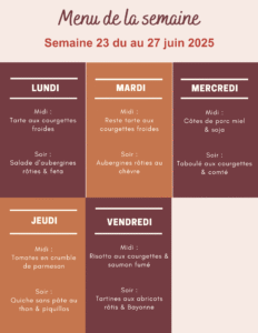 Menu de la semaine du 23 au 27 juin 2025,menu semaine famille,menu semaine pas cher,menu semaine équilibré,menu semaine famille 4 personnes pas cher,menu semaine famille pas cher,menu semaine facile,menu semaine facile et rapide,menu semaine facile et rapide équilibré,menu semaine rapide et équilibré,menu semaine facile et rapide pas cher