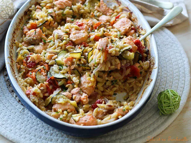 Orzo aux légumes,recette orzo aux légumes,Plat orzo saumon légumes,Recette orzo au four,recette one pot orzo au four,recette orzo courgette four,Orzo saumon courgettes,salmon orzo courgette,Plat complet facile orzo,Plat complet facile,plat complet facile et rapide,plat complet facile a faire,plat complet facile et délicieux,plat complet facile et pas cher,plat unique facile ete,Orzo aux légumes d'été,Recette orzo saumon rapide,Plat unique au four,plat unique au four facile,plat unique a mettre au four,plat original au four,Orzo tomates cerises saumon,Idée repas familial orzo,Cuisine facile saumon au four,recettes saumon au four facile
