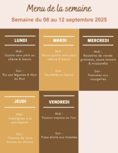Menu de la semaine du 08 au 12 septembre 2025