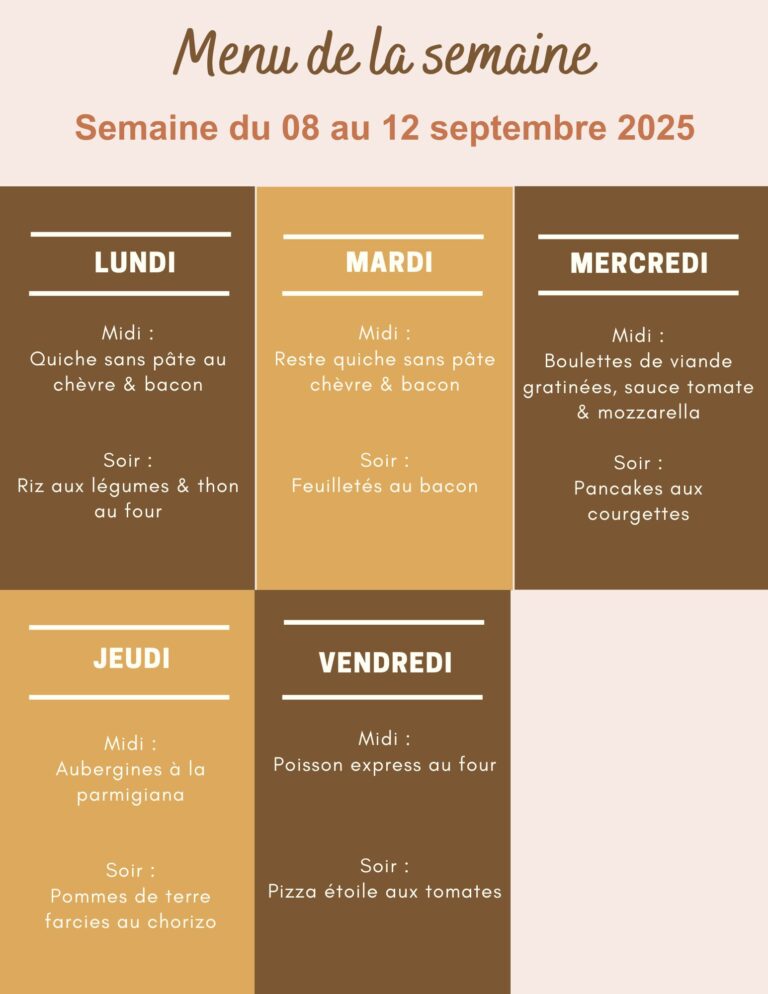 Menu de la semaine du 08 au 12 septembre 2025