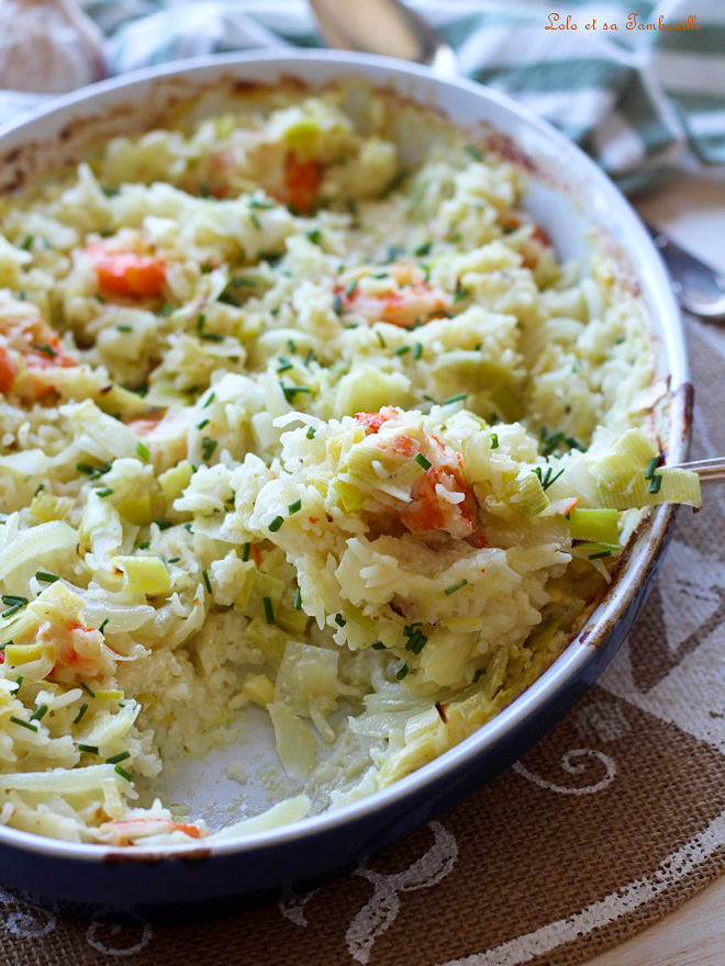 Riz aux poireaux & crevettes au four Plat complet riz au four, recette de riz au four facile et rapide, recette riz au four crevettes poireaux, recette riz crevettes poireaux au four