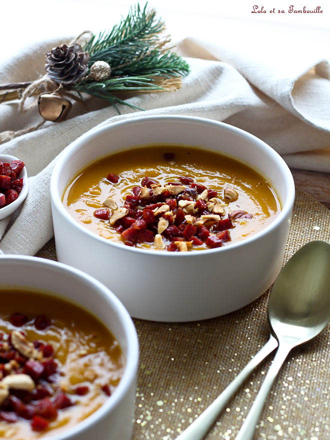 Velouté de patates douces & butternut soupe patate douce butternut curry, creme butternut chorizo, Entrée festive verrines, entrée festive noël