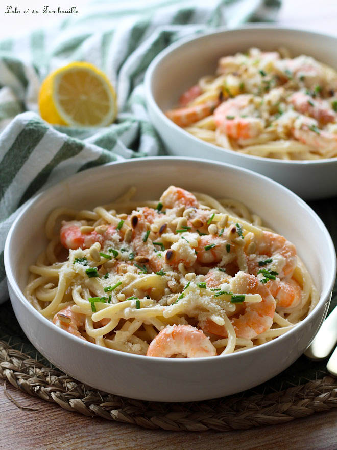 Spaghettis aux crevettes & à l'ail spaghetti crevettes ail et persil, spaghetti crevettes ail citron, recettes pâtes crevettes ail, recette tagliatelles crevettes ail