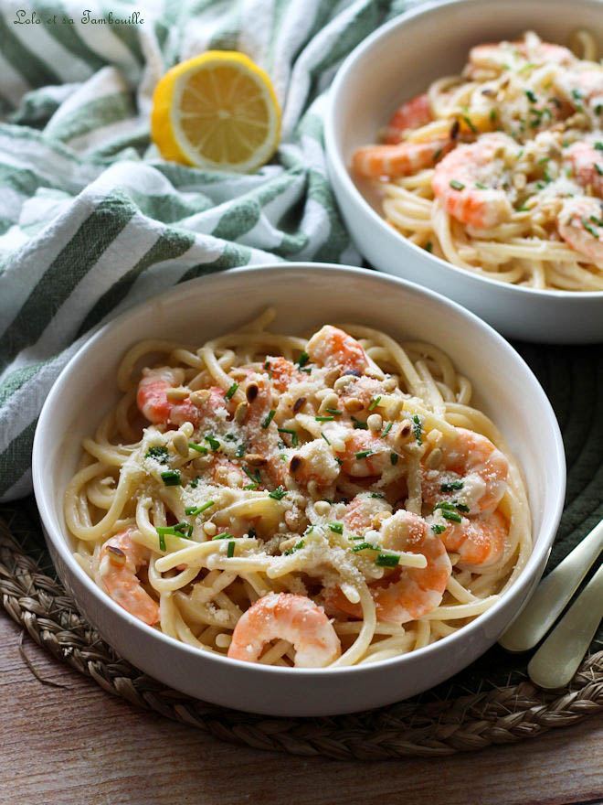 Spaghettis aux crevettes & à l'ail linguine crevettes et ail, linguine crevettes ail persil, Dîner express crevettes, recette pates crevettes ail citron, recette pates crevettes ail creme