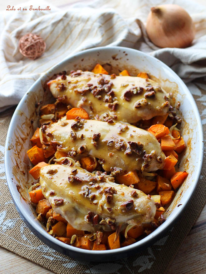 Blancs de poulet rôti au sirop d'érable Blancs de poulet rôti au sirop d'érable, blanc de poulet au sirop d érable, recette blancs poulet sirop d'érable, blancs poulet patates douces sirop d'érable, poulet sirop d'érable moutarde