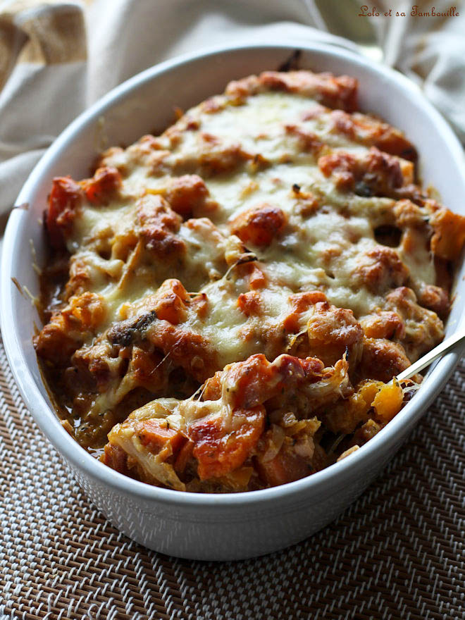 Gratin de butternut & patates douces au jambon gratin butternut patate douce lardons, recette gratin familial facile, recette avec butternut et patate douce, recette butternut et patate douce facile, recette gratin de légumes d automne au four