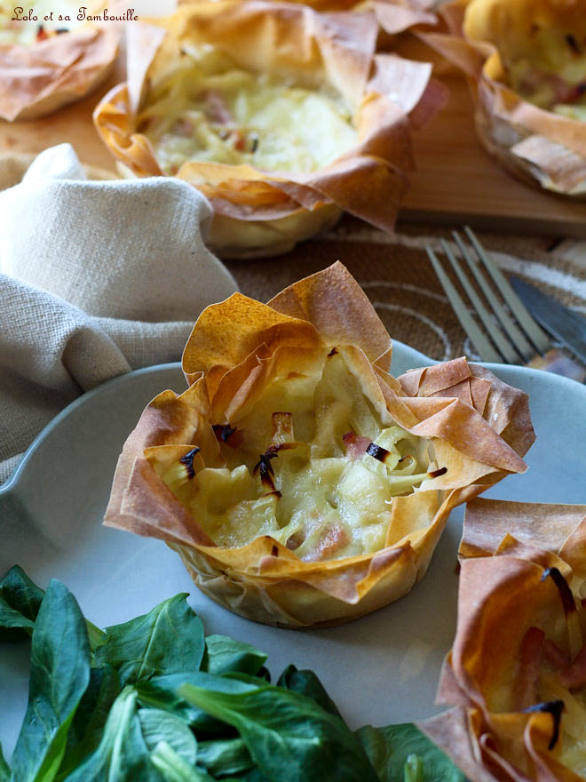 Paniers croustillants au reblochon recette reblochon facile, tartelette reblochon, paniers pâte filo au reblochon, entrée gourmande au reblochon, croustillants au reblochon