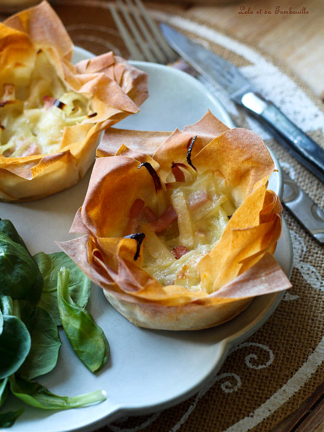 Paniers croustillants au reblochon pâte filo reblochon, recette au reblochon, recette reblochon bacon oignons, recette fromage reblochon facile