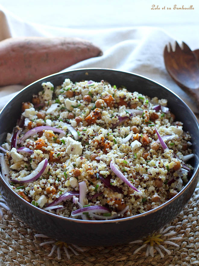 Salade de quinoa aux pois chiches, patates douces rôties & feta salade de quinoa pois chiche feta, salade quinoa patate douce pois chiche, salade quinoa feta patate douce, quinoa pois chiches feta, salade quinoa patate douce pois chiche feta, quinoa patate douce épices cajun, recette salade quinoa patate douce feta