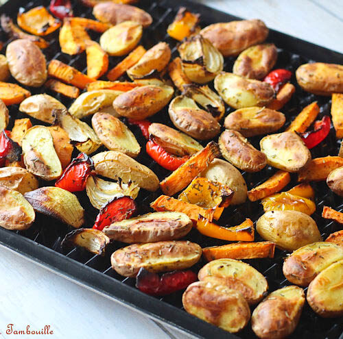 légumes rotis au four,pommes de terre et patates douces rôties au four,pommes de terre patates douces et poivrons rôtis au four,recette légumes rôtis aux épices cajun,légumes rôtis sur tapis Crispy Ohra Guy Demarle,pomme de terre grenaille et patate douce au four,légumes de saison au four,légumes de saison rotis au four,legumes de saison rotis,accompagnement barbecue été,accompagnement grillades été