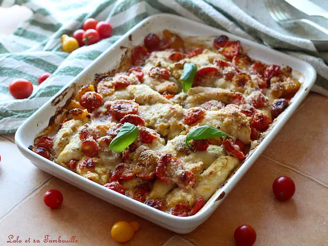Aiguillettes de poulet aux tomates cerises